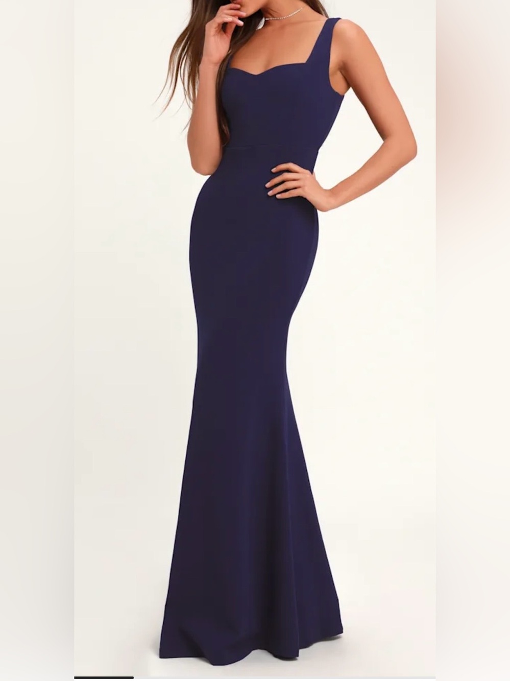 Lulu's Navy Blue Fitted Mermaid Evening Dress